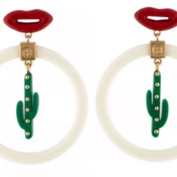 Tory Burch Red and Green Cactus Hoop Earrings - Picture 3 of 5